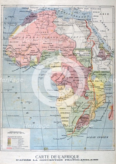 A map of Africa after the The Anglo-French Convention, 1899. Artist: Unknown