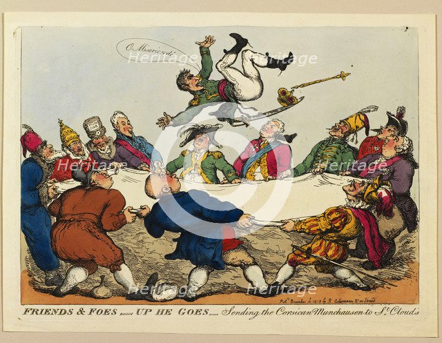 Friends and foes, up he goes: Sending the Corsican Munchausen to Saint Cloud's, 1813.