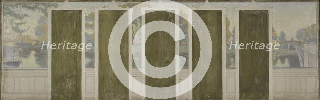 Esquisse pour la salle des mariages de la mairie d'Asnières : La Seine au pont d'Asnières, c.1900. Creator: Henri Marius-Camille Bouvet.