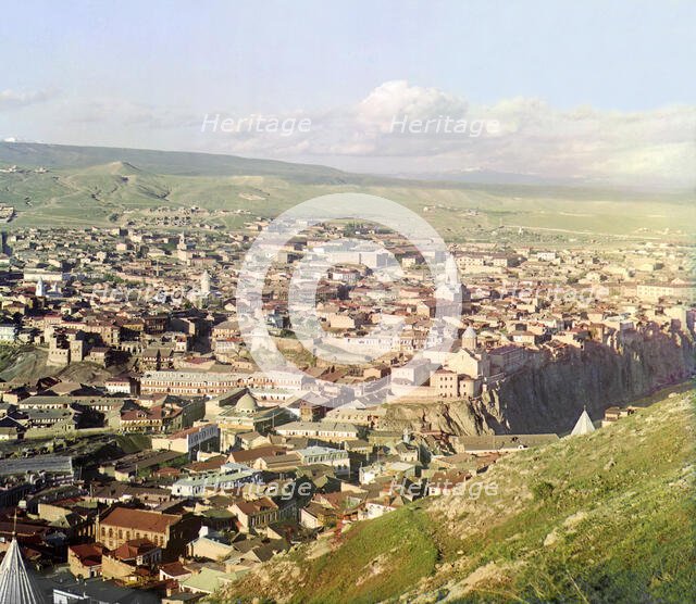 View of Tiflis from Botanic mountain, between 1905 and 1915. Creator: Sergey Mikhaylovich Prokudin-Gorsky.