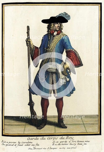 Recueil des modes de la cour de France, 'Garde du Corps du Roy', Bound 1703-1704. Creator: Henri Bonnart.