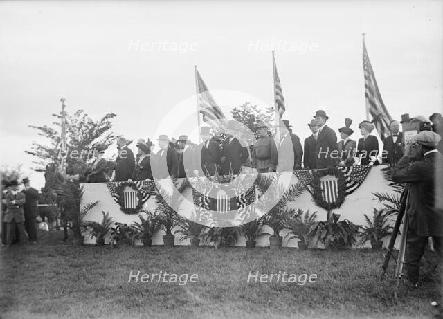 Cavalry Review By President Wilson - Seen In Stand: President Wilson; General Wood; Col..., 1913. Creator: Harris & Ewing.