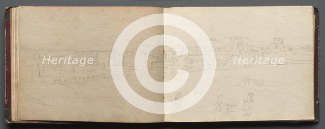 Album with Views of Rome and Surroundings, Landscape Studies, page 08b and 09 a: Panoramic view…. Creator: Franz Johann Heinrich Nadorp (German, 1794-1876).