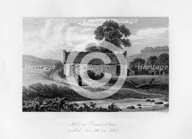 Mill at Bannockburn, in which James III of Scotland was killed in 1488, (1840).Artist: C J Smith