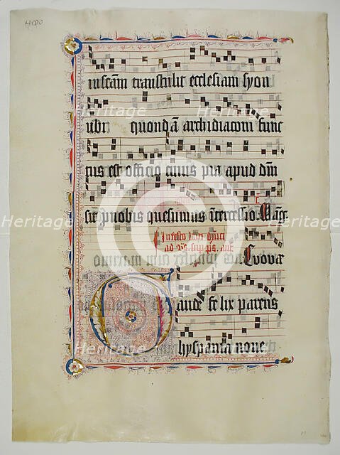 Manuscript Leaf with Initial G, from an Antiphonary, German, second quarter 15th century. Creator: Unknown.