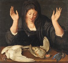 A young woman mourning a dead dove, a partridge, and a kingfisher, c.1620. Creator: Jacques de Gheyn II.