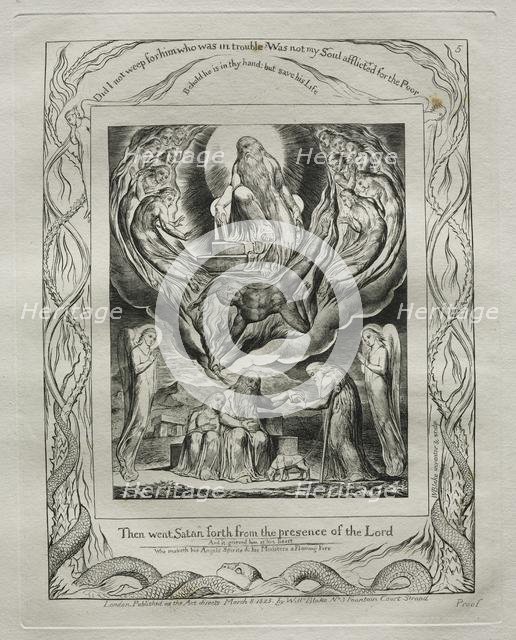 The Book of Job: Pl. 5, Then went Satan forth from the presence of the Lord, 1825. Creator: William Blake (British, 1757-1827).