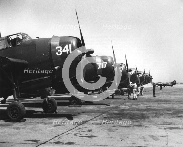 Carrier-borne planes to be transferred to the French with the carrier 'Langley', 1951. Artist: Unknown