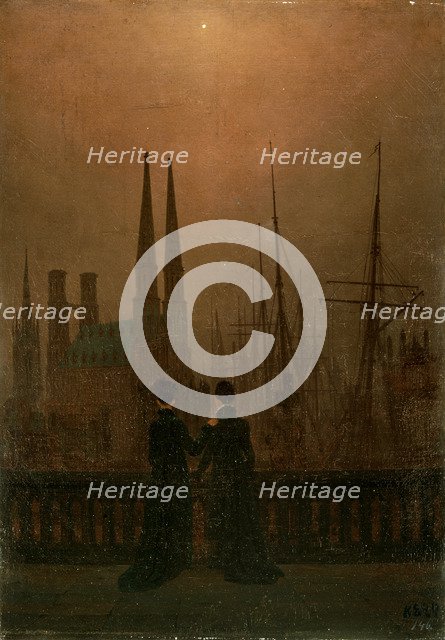 'Harbour at Night (Sisters)', 1818-1820.  Artist: Caspar David Friedrich