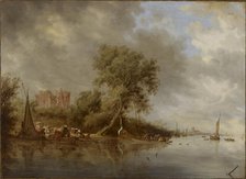 River Landscape with the Ruins of Egmond Castle, 1641. Creator: Salomon Ruysdael.