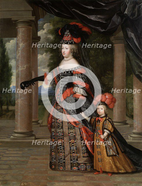 Maria Theresa of Spain with Her son, the Dauphin, Louis of France. Artist: Beaubrun, Henri (1603-1677)