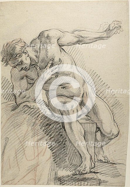 Sketch of a Male Nude Leaning on Right Elbow (recto), n.d. Creator: Antoine Coypel.