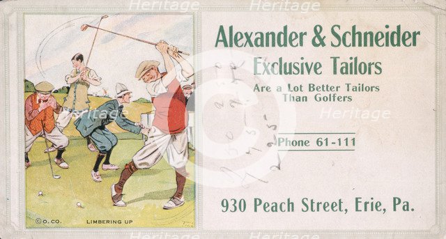 Business card for Alexander and Schneider Tailors, c1900. Artist: Unknown
