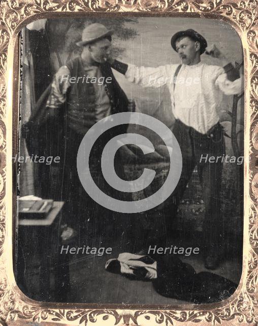 Two Men Staging a Fight in a Studio, c. 1860. Creator: Unidentified Photographer.