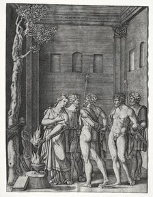 Orestes and Pylades brought to Iphigenia for Sacrifice, 1514/1536. Creator: Agostino Musi (Italian, 1490-1540).