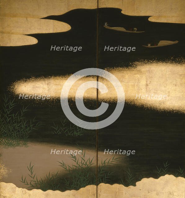 Six-fold screen depicting tales of Ise, 1617-1691. Creator: Tosa Mitsuoki.