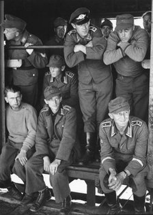 German prisoners of war on a train, Trelleborg station, Sweden, 1945. Artist: Unknown