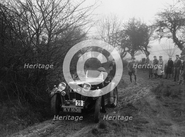 MG M type of AJ Milburn at the Sunbac Colmore Trial, near Winchcombe, Gloucestershire, 1934. Artist: Bill Brunell.