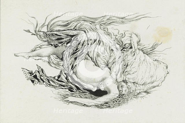 Chernomor and Lyudmila. Illustration to the poem Ruslan and Lyudmila by A. Pushkin, 1921-1926. Creator: Chekhonin, Sergei Vasilievich (1878-1936).