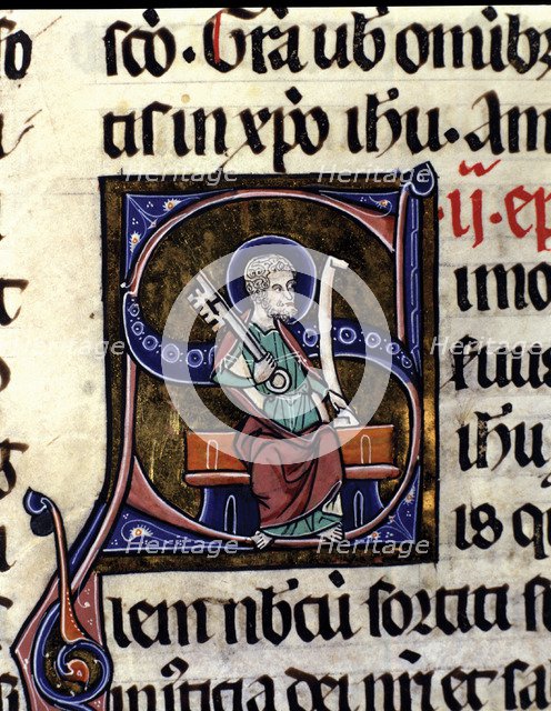 'San Pedro as a guard carrying the key to the Kingdom of Heaven' Illuminated capital letter of '…