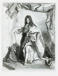 Louis XIV (1638-1715), called the Sun King, engraving from 1853.