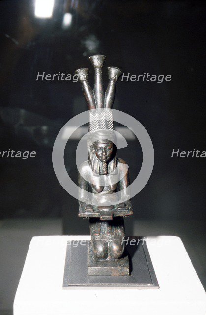 Bronze Spirit of the Nile statuette with offering, Late Period, c664BC-323BC.  Artist: Unknown.