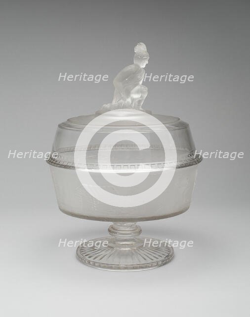 Westward Ho!/Pioneer pattern covered footed compote, c. 1876. Creator: Gillinder & Sons.