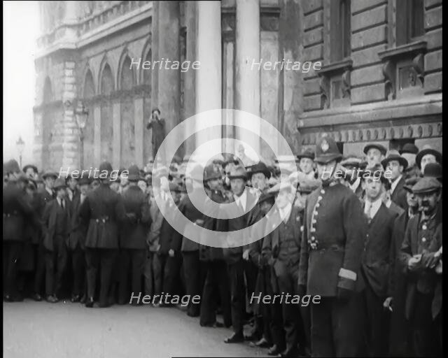 Crowds of Civilians and Press Standing Outside 10 Downing Street at the End of the General..., 1926. Creator: British Pathe Ltd.