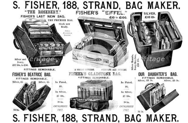 Advertisement for S. Fisher, bag maker, 1895. Creator: Unknown.