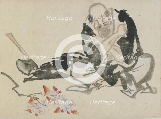 Buddhist allegory of a priest burning cherry branches, late 18th-early 19th century. Creator: Hokusai.