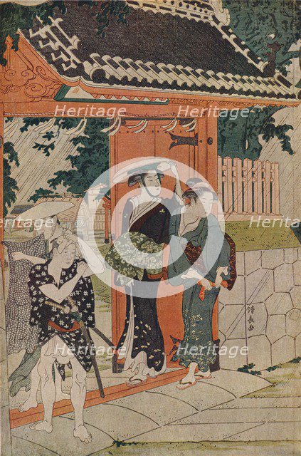 'A Sudden Shower at the Mimeguri Inari Shrine', 1787. Artist: Torii Kiyonaga.