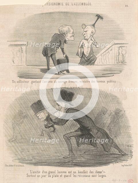 Un solliciteur guettant l'arrivée du sauvage Bineau, ministre des travaux publics, 19th century. Creator: Honore Daumier.