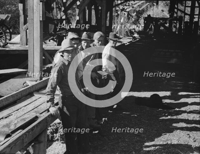 Possibly: Five Idaho farmers, members of Ola self-help sawmill co-op..., Gem County, Idaho, 1939. Creator: Dorothea Lange.