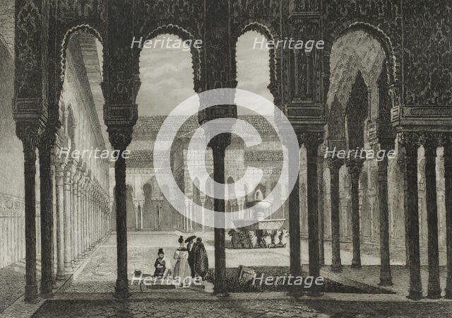 Patio and Fountain of the Lions, Alhambra Palace, Granada, Andalusia, Spain, 1853.  Creator: Antonio Roca Sallent.