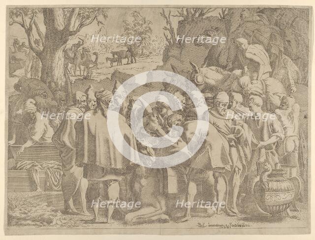 Men Gathered Around a Camel, mid-16th century. Creator: Leon Davent.