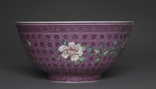 Bowl with Peony Sprays on Diaper Ground (exterior); Chrysanthemum Sprays (interior), 1736-1795. Creator: Unknown.