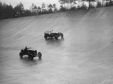Alvis and Sunbeam stripped 4-seaters racing at a BARC meeting, Brooklands, Surrey, 1931 Artist: Bill Brunell.