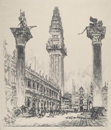 Venice, Rebuilding the Campanile, 1911. Creator: Joseph Pennell.