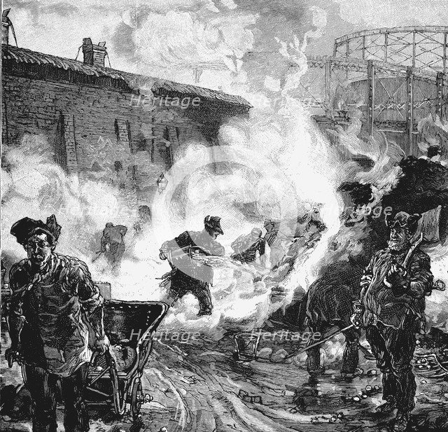 Quenching coke, South Metropolitan Gas Company's works, East Greenwich, London, 1891. Artist: Unknown