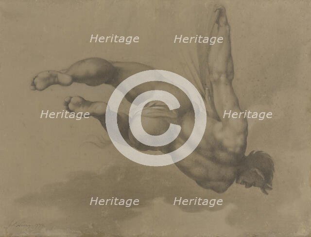 Male nude, after a figure in Michelangelo's 'Last Judgement', 1772. Creator: James Nevay.