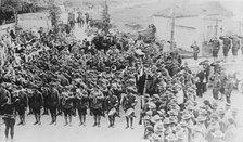 French band & U.S. troops, 1917 or 1918. Creator: Bain News Service.