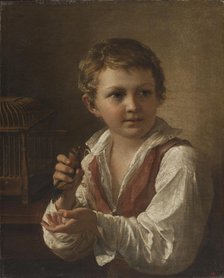 Boy with a Goldfinch. Creator: Tropinin, Vasili Andreyevich (1776-1857).