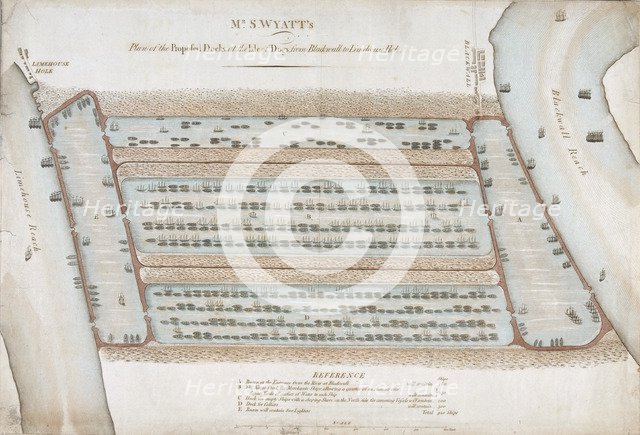 Plan of proposed docks at the Isle of Dogs, now the site of West India Docks, London, 1820. Artist: Anon