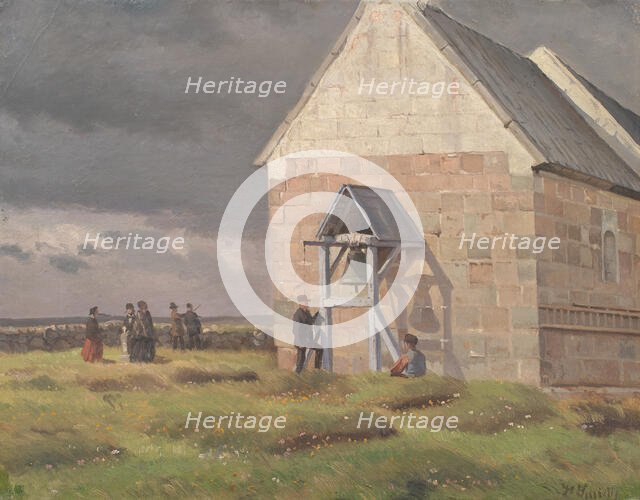 A Storm Brewing behind a Village Church, Jutland, 1893-1896. Creator: Hans Smidth.