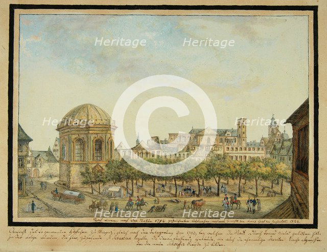 The little court in Mainz with the Sebastian chapel and the ruin of the Jesuit Church, 1824.