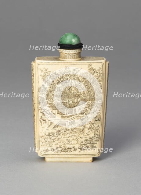 Snuff Bottle with Pavilions in a Bamboo Grove and Garden. Creator: Unknown.
