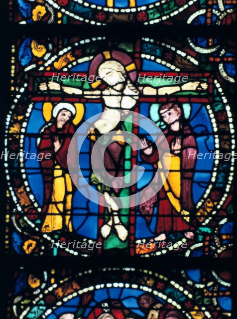 Christ on the Cross, stained glass, Chartres Cathedral, France, 1194-1260.. Artist: Unknown