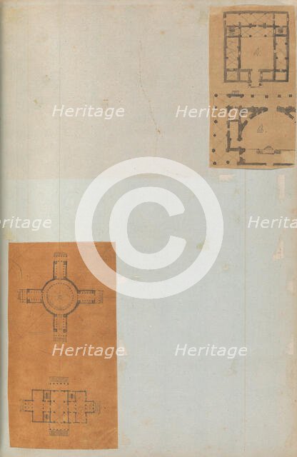 Page from a Scrapbook containing Drawings and Several Prints of Architecture, Int..., ca. 1800-1850. Creators: Workshop of Charles Percier, Workshop of Pierre François Léonard Fontaine.