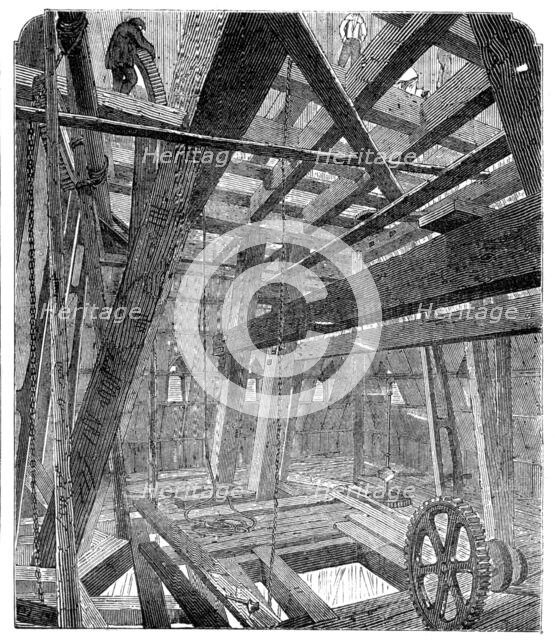 Scaffolding for Raising the Quarter-Bells in the Clock Tower of the New Houses of Parliament, 1857. Creator: Unknown.