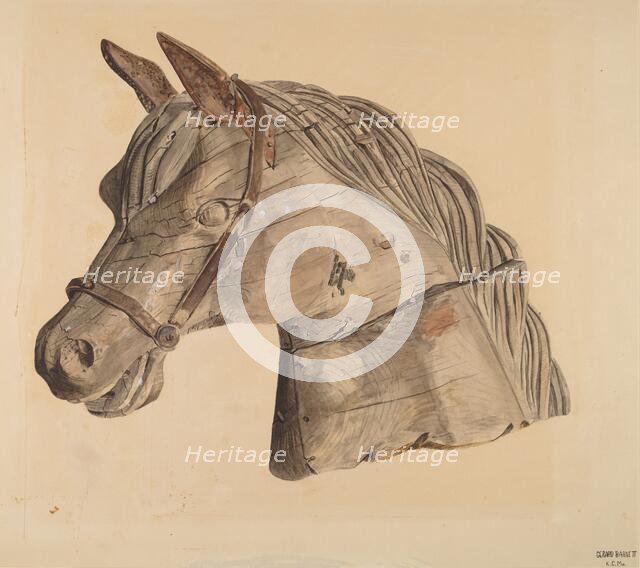 Carousel Horse's Head, c. 1939. Creator: Gerard Barnett.